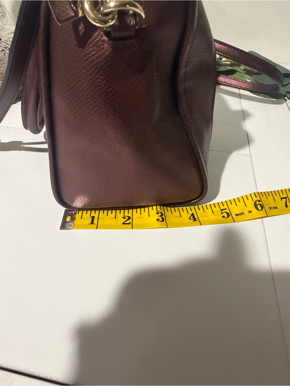 Coach Metallic Burgundy Leather Satchel with Gold Hardware and Detachable Strap - Picture 13 of 13